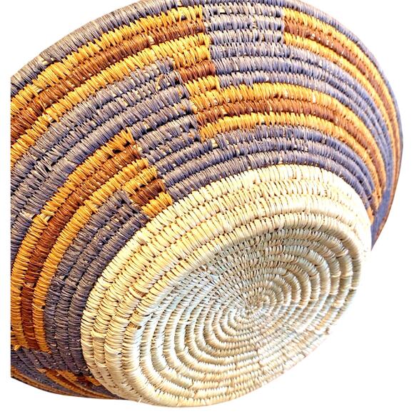 Hand Woven Bowl Shape Basket Coil Weave Multicolor Decorative Collectible Straw - Picture 7 of 8